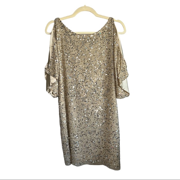 Aidan Mattox Gold Sequins Dress Cold Shoulder Size 2 - Picture 10 of 13